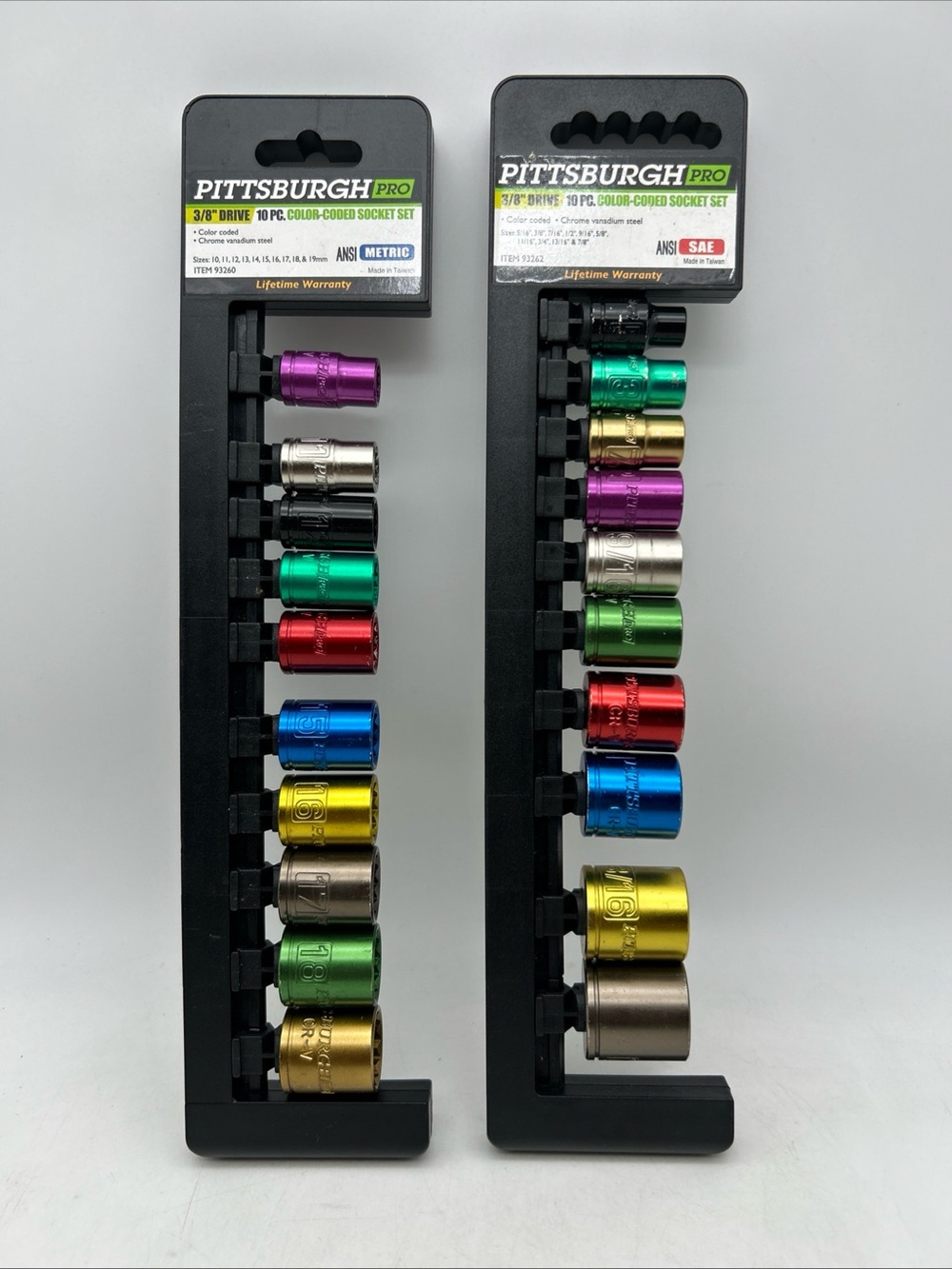 PITTSBURGH 3/8" Drive 10pc. Color Coded SAE And Metric Socket Set New (See desc)